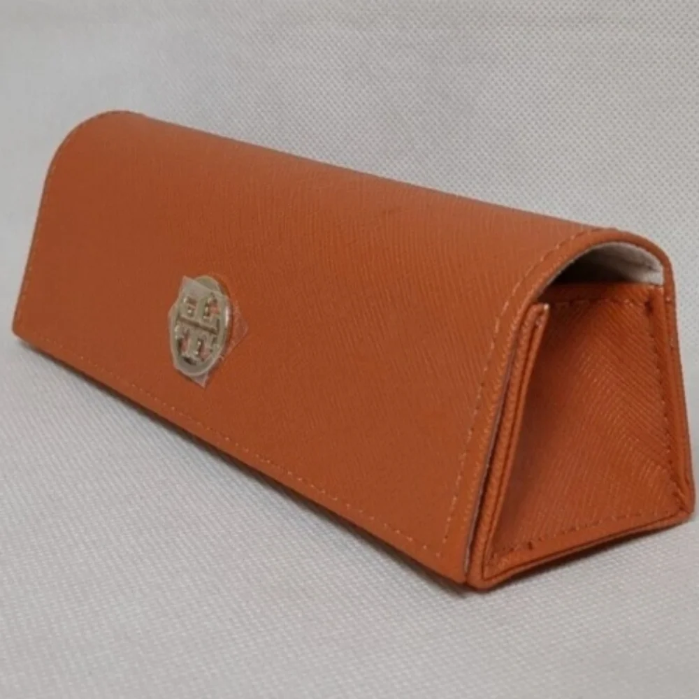 Tory Burch Gold Logo Eyeglass Leather Case- Orange